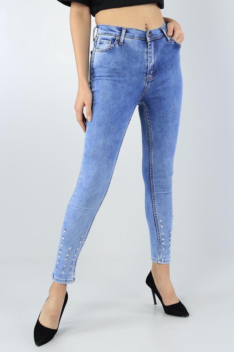 Mavi Lazer Kesim Bayan Likralı Kot Pantolon 54515