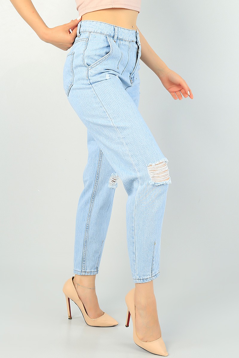 Mavi Lazer Kesim Bayan Mom Kot Pantolon 70129