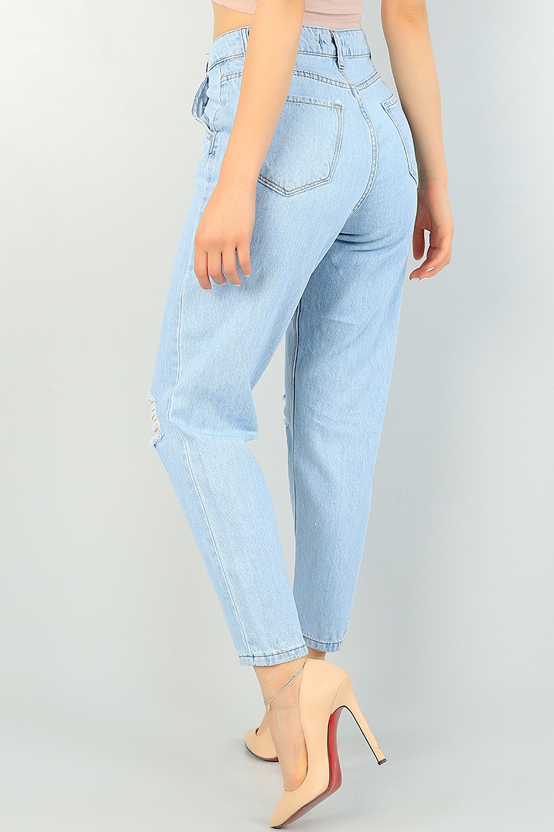 Mavi Lazer Kesim Bayan Mom Kot Pantolon 70129