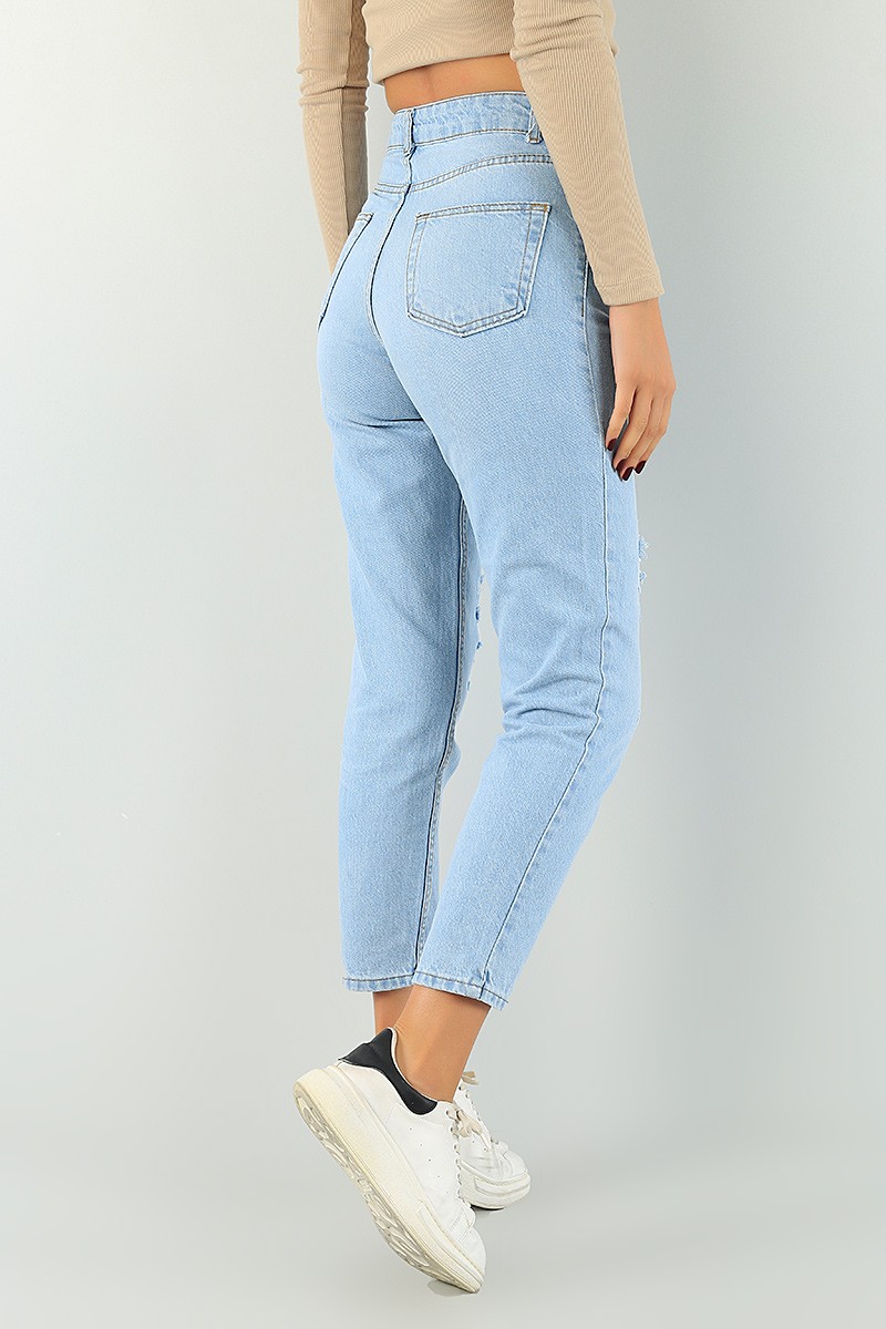 Mavi Lazer Kesim Bayan Mom Kot Pantolon 74720
