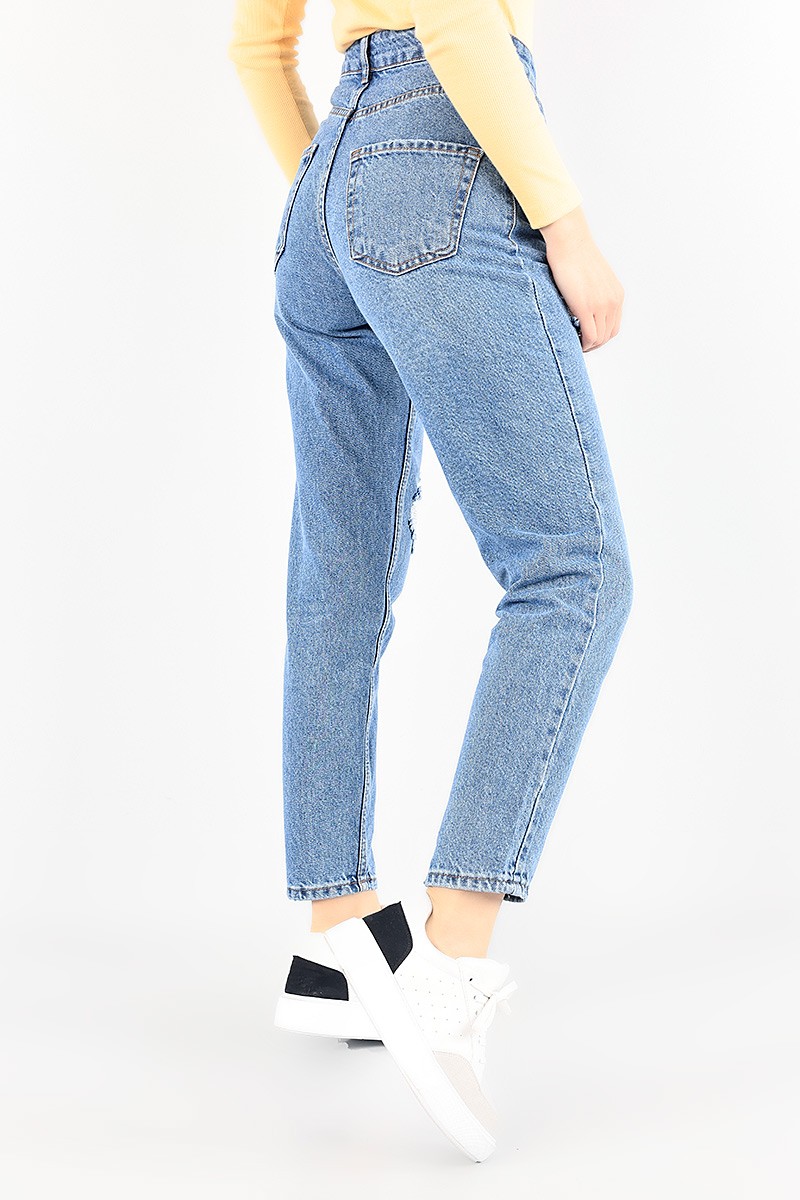 Mavi Lazer Kesim Bayan Mom Kot Pantolon 86959