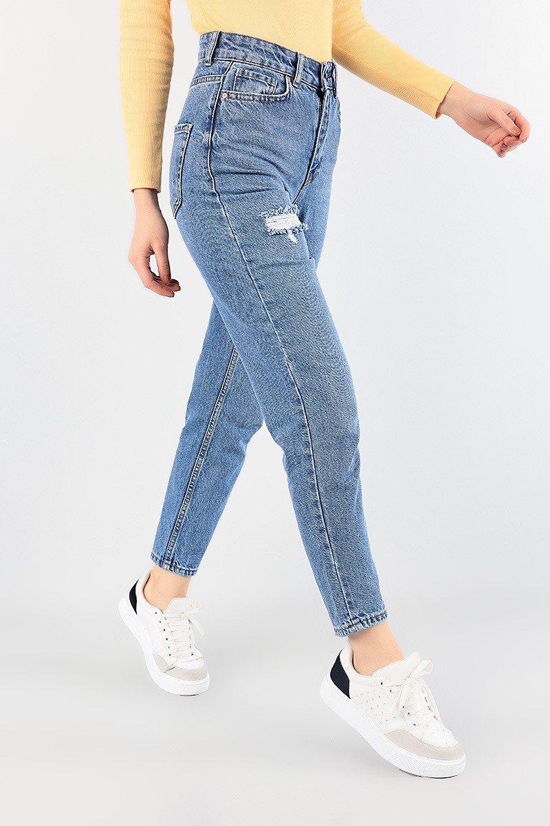 Mavi Lazer Kesim Bayan Mom Kot Pantolon 86959
