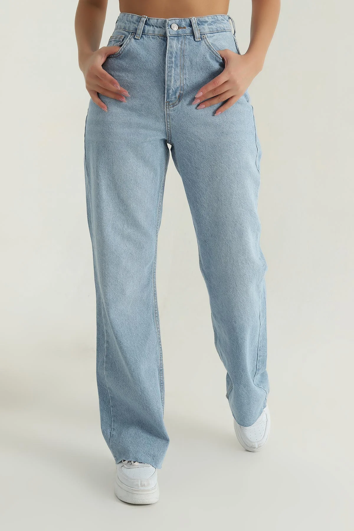 Mavi Lazer Kesim Bol Paça Kadın Kot Pantolon 399774