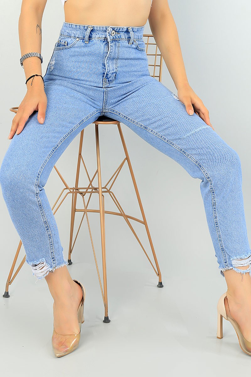 Mavi Lazer Kesim Mom Bayan Kot Pantolon 70445
