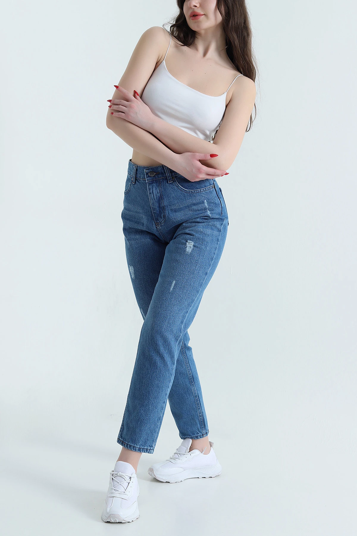Mavi Lazer Kesim Mom Kadın Kot Pantolon 445170