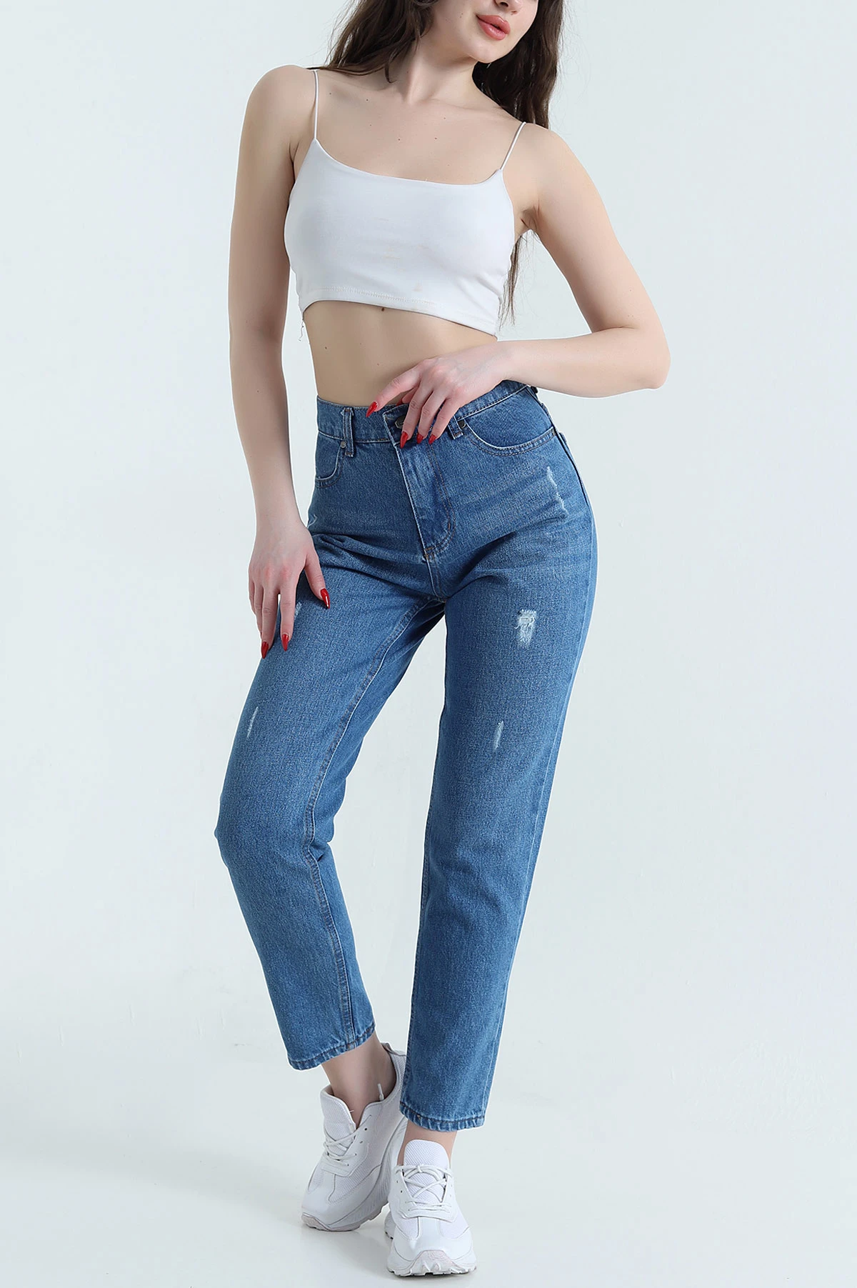 Mavi Lazer Kesim Mom Kadın Kot Pantolon 445170