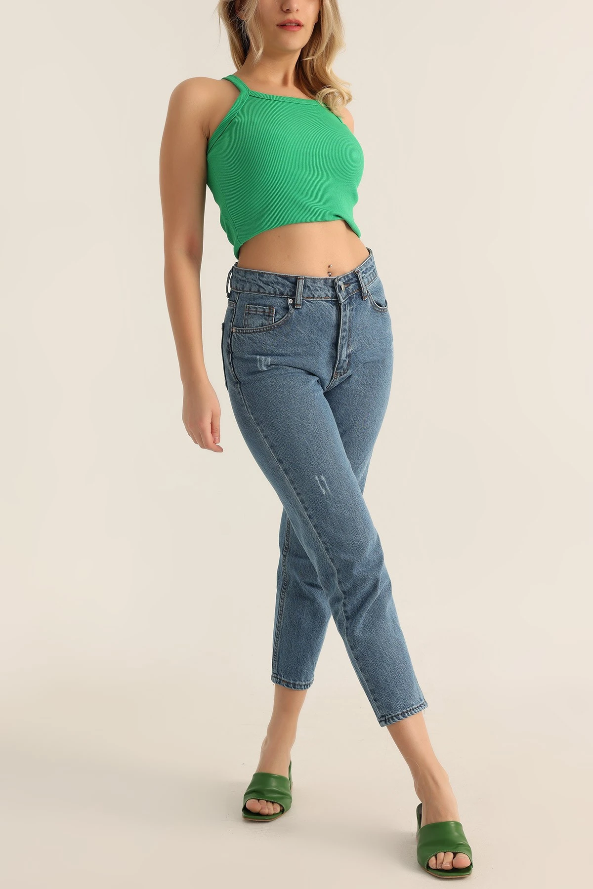 Mavi Lazer Kesim Mom Kot Pantolon 264021