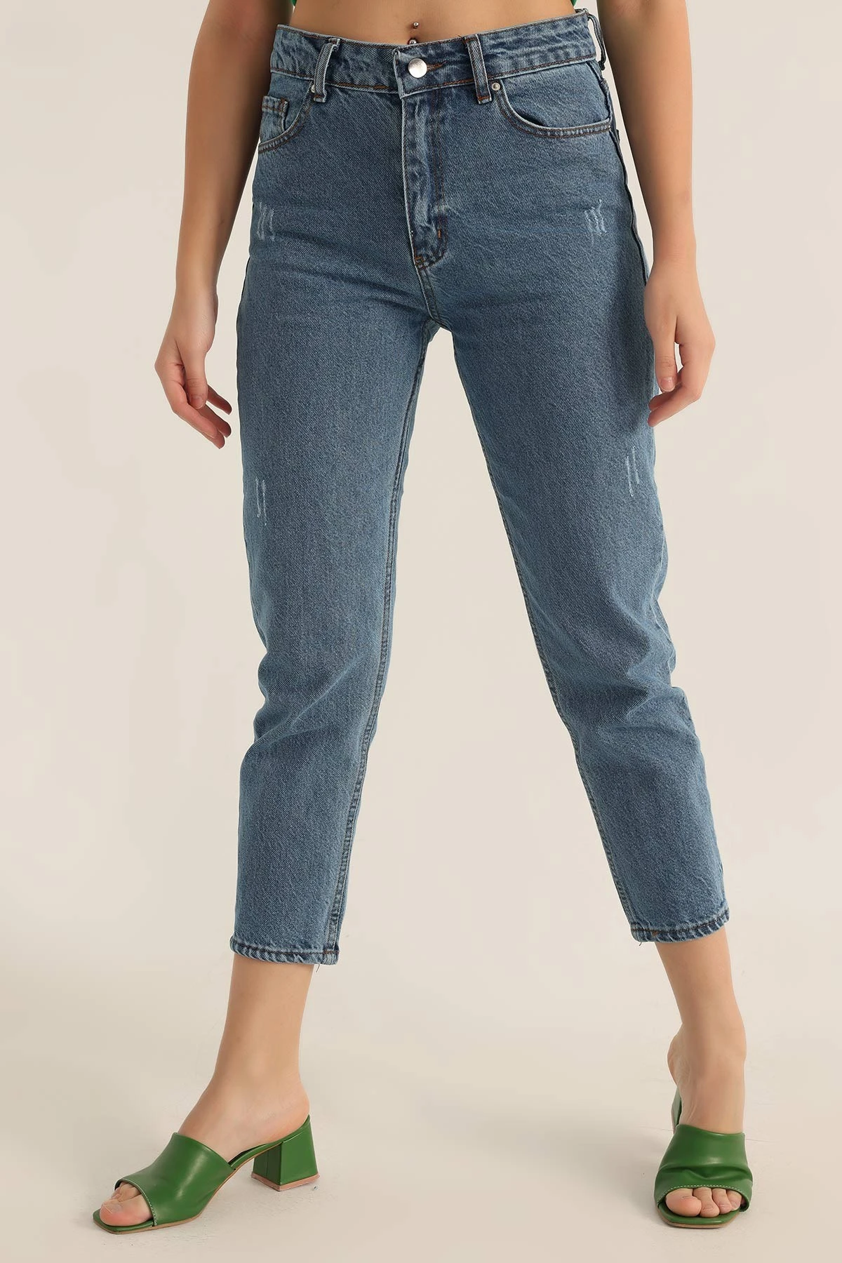 Mavi Lazer Kesim Mom Kot Pantolon 264021