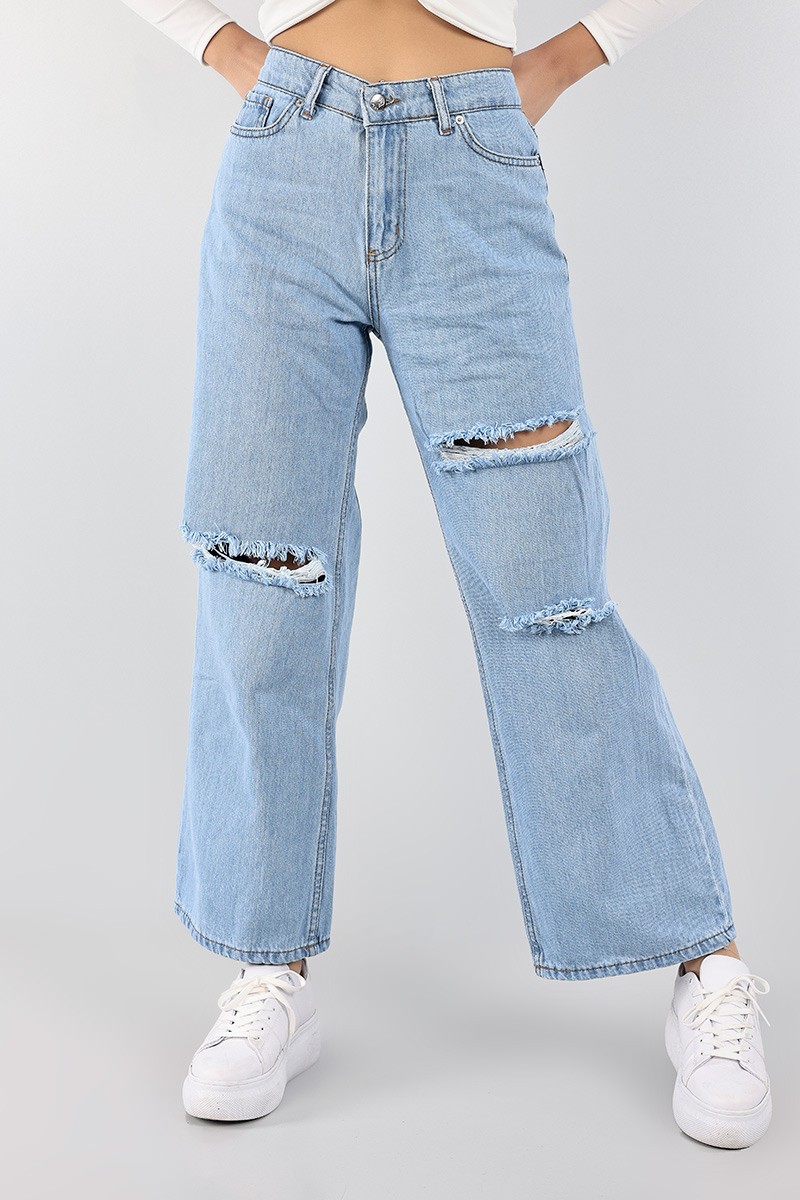 Mavi Lazer Kesim Palazzo Kot Pantolon 99536