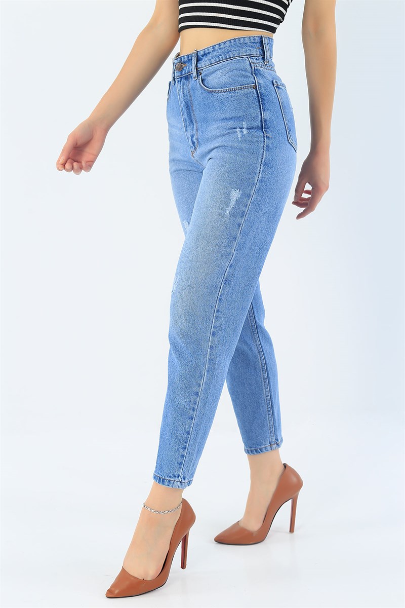 Mavi Lazer Kesim Yırtık Kot Pantolon 34395