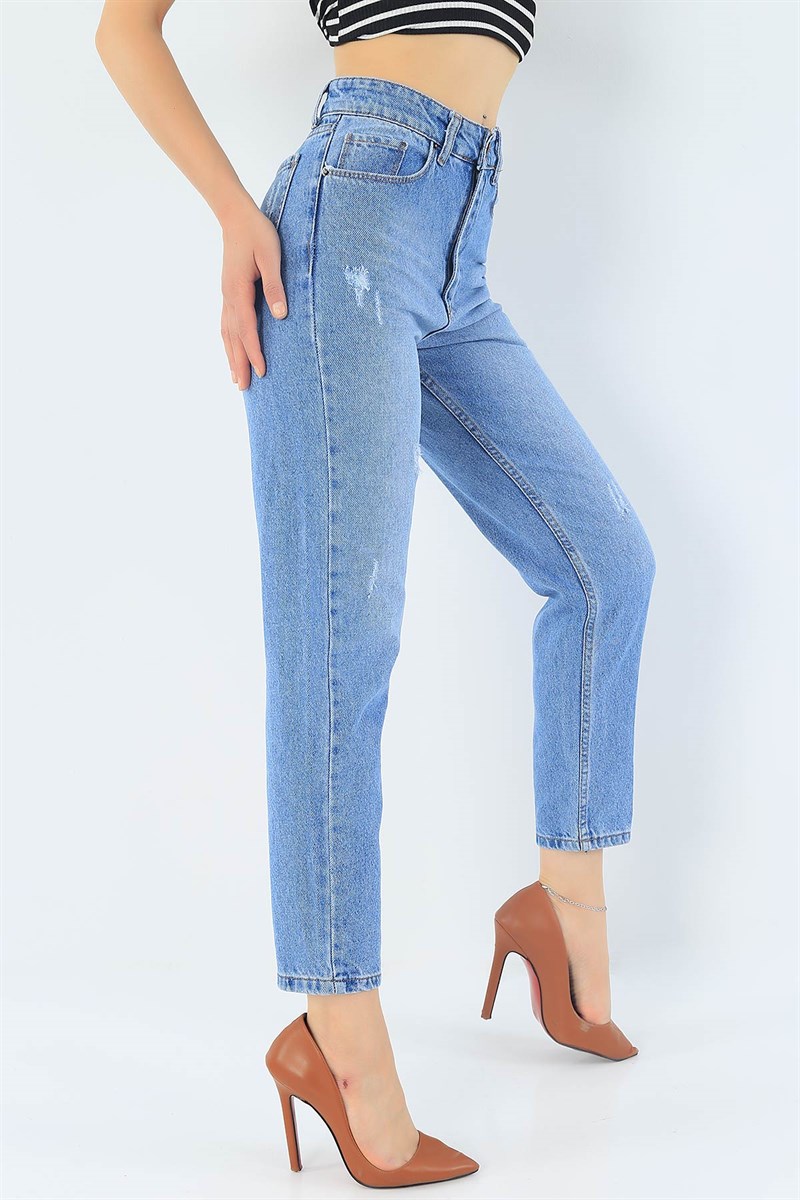 Mavi Lazer Kesim Yırtık Kot Pantolon 34395