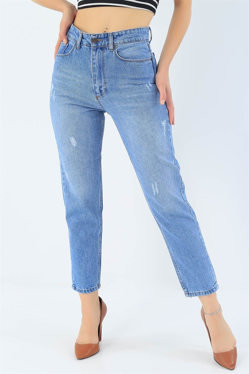 Mavi Lazer Kesim Yırtık Kot Pantolon 34395
