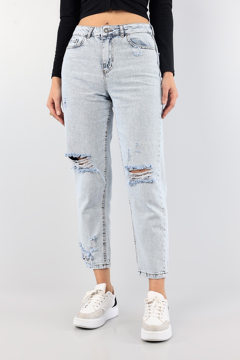 Mavi Lazer Kesim Yırtık Kot Pantolon 88806