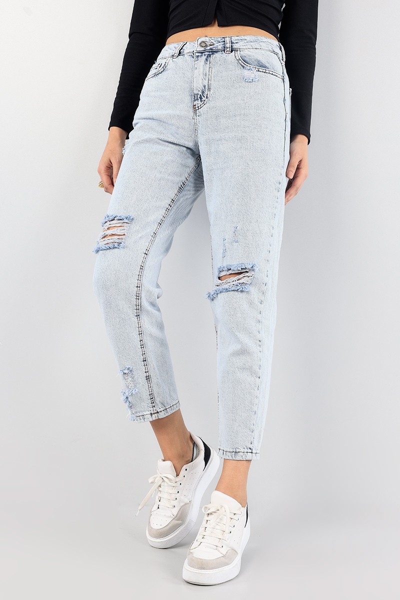 Mavi Lazer Kesim Yırtık Kot Pantolon 88806