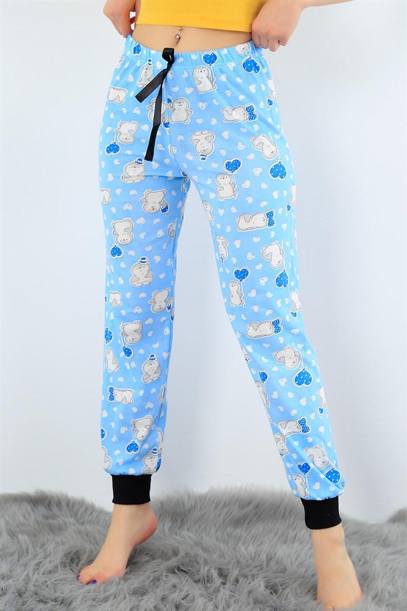 Mavi Likralı Bayan Pijama Altı 31412