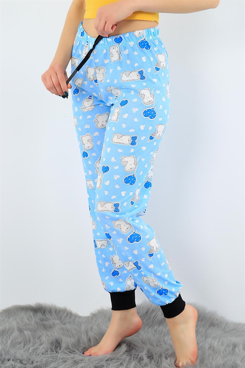 Mavi Likralı Bayan Pijama Altı 31412