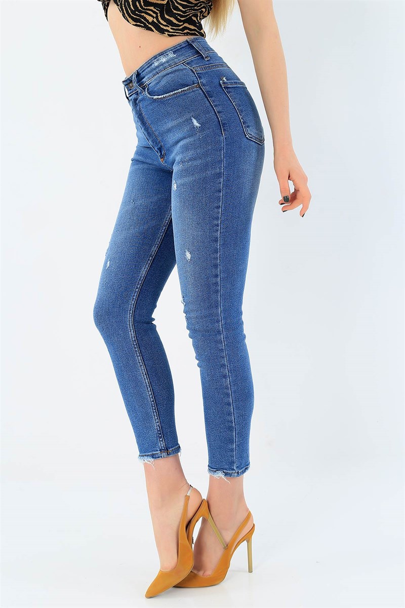 Mavi Likralı Boyfriend Bayan Kot Pantolon 33581