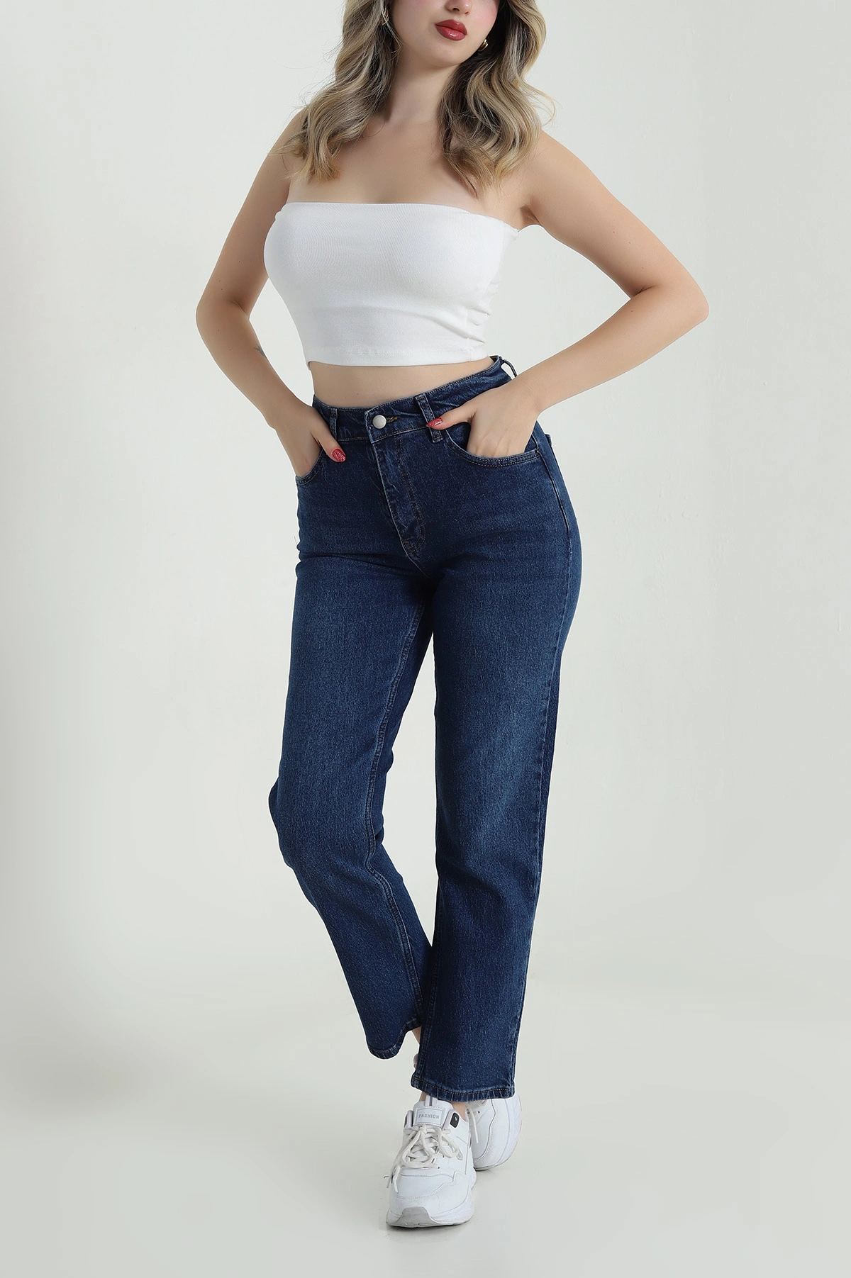 Mavi Likralı Kadın Mom Kot Pantolon 485516