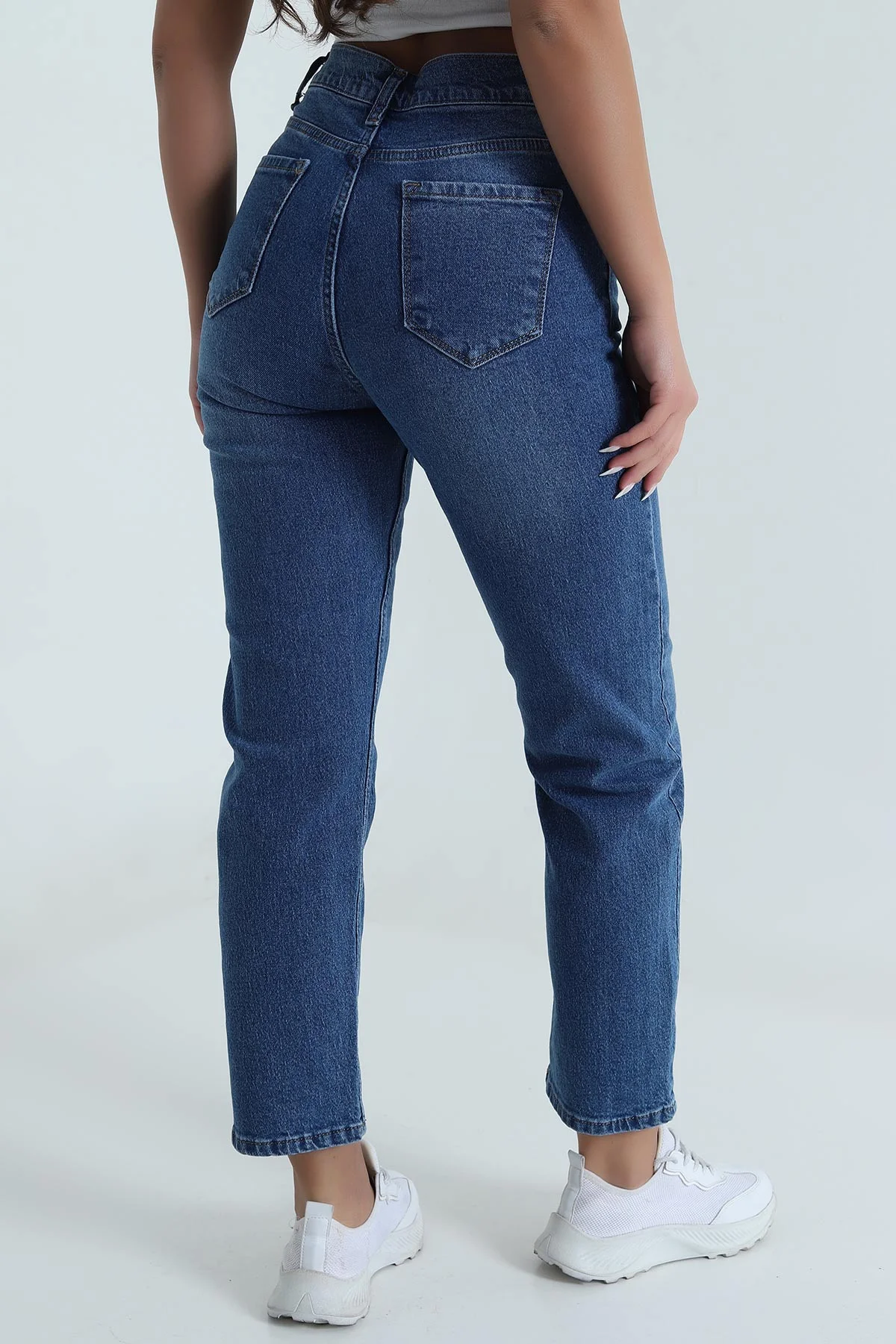 Mavi Likralı Kadın Mom Kot Pantolon 488284