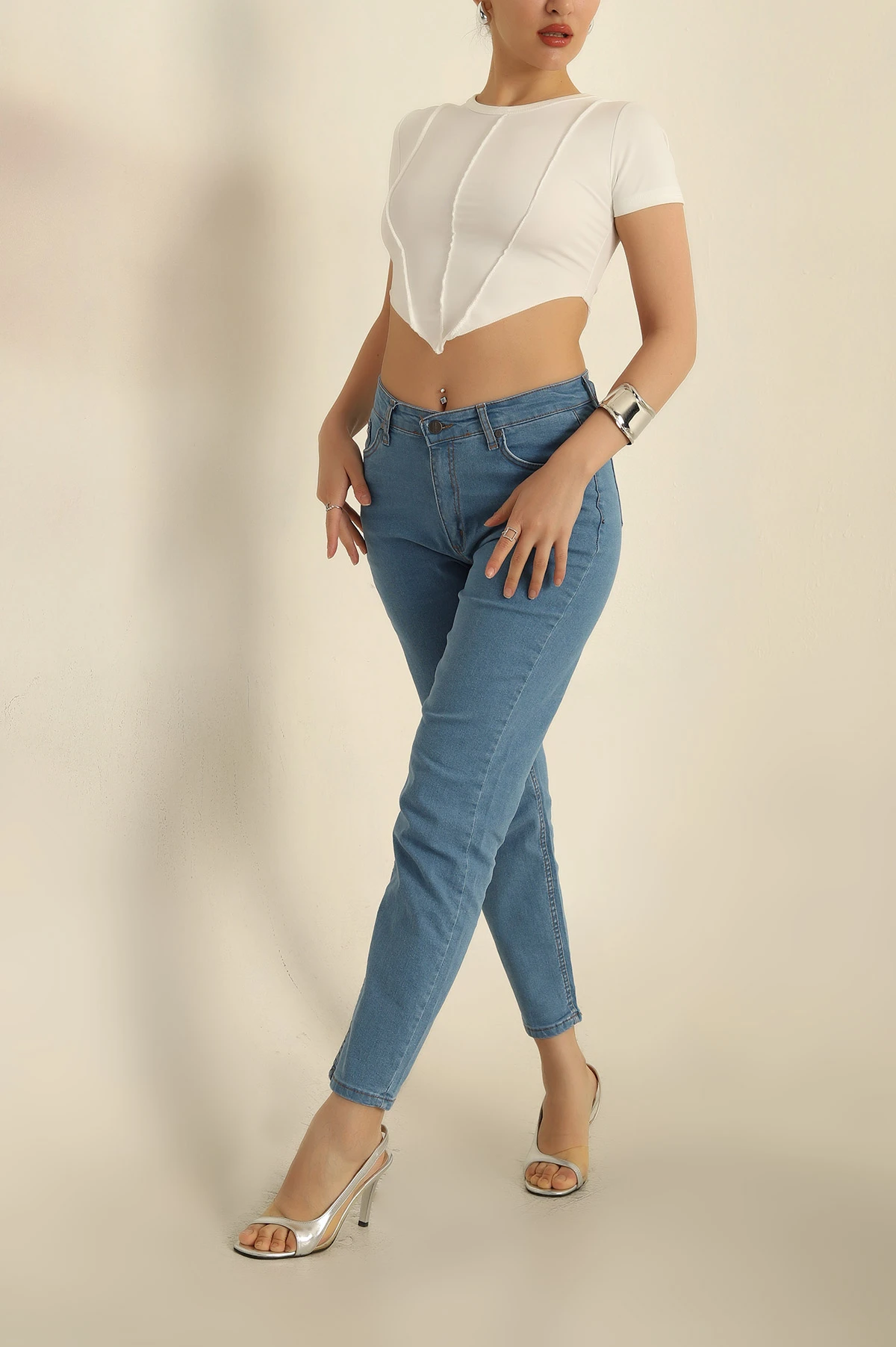 Mavi Likralı Mom Bayan Kot Pantolon 273712