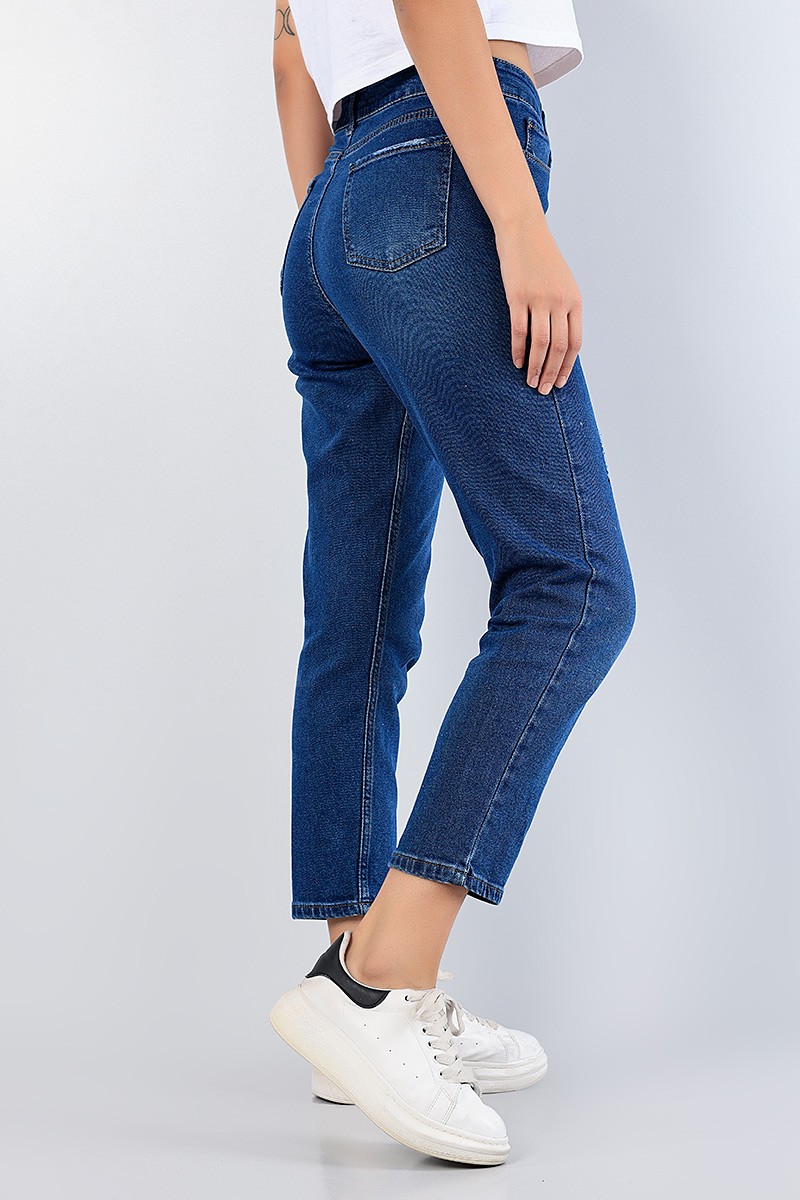 Mavi Likralı Mom Bayan Kot Pantolon 76654