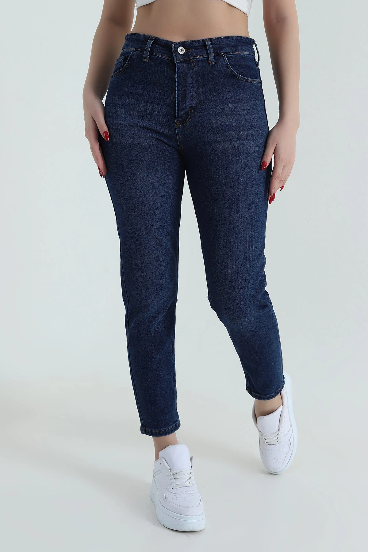 Mavi Likralı Mom Kadın Kot Pantolon 428063