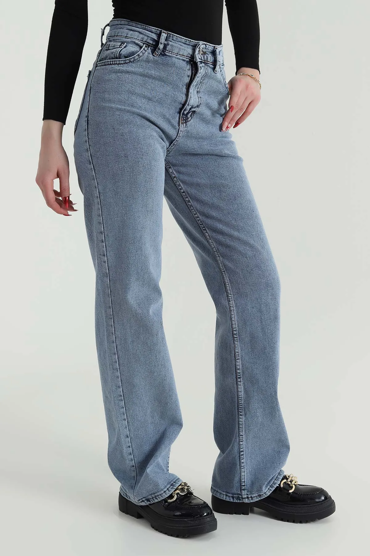 Mavi Likralı Palazzo Kadın Kot Pantolon 425039