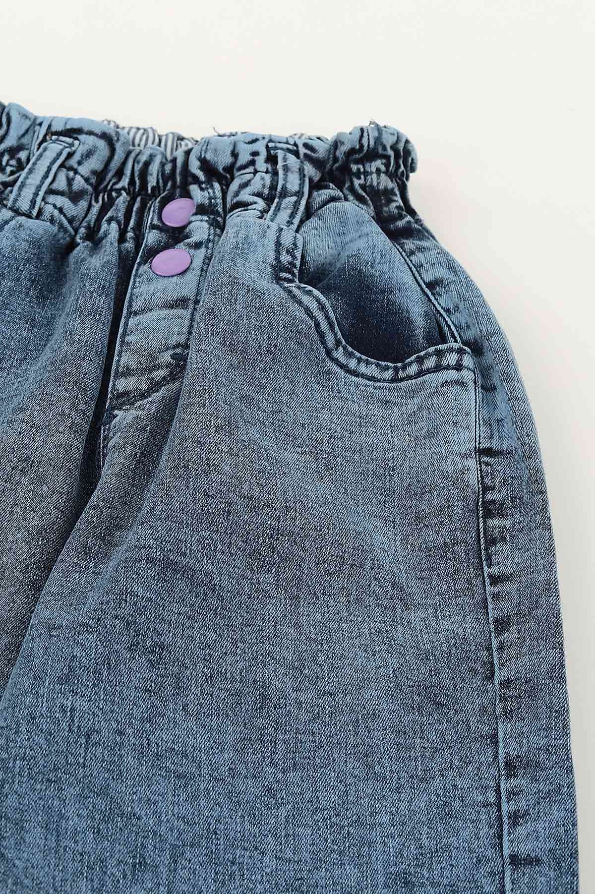 Mavi Lila (5-8 Yaş) Love Kalp Nakışlı Kız Çocuk Pantolon 145884