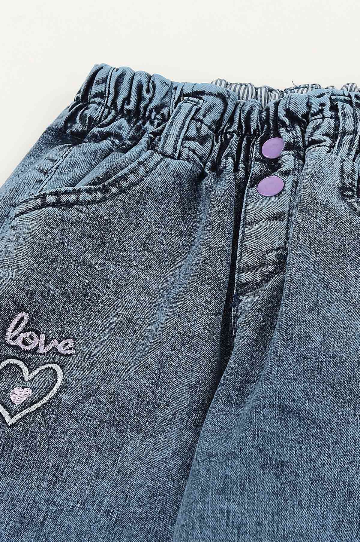 Mavi Lila (5-8 Yaş) Love Kalp Nakışlı Kız Çocuk Pantolon 145884