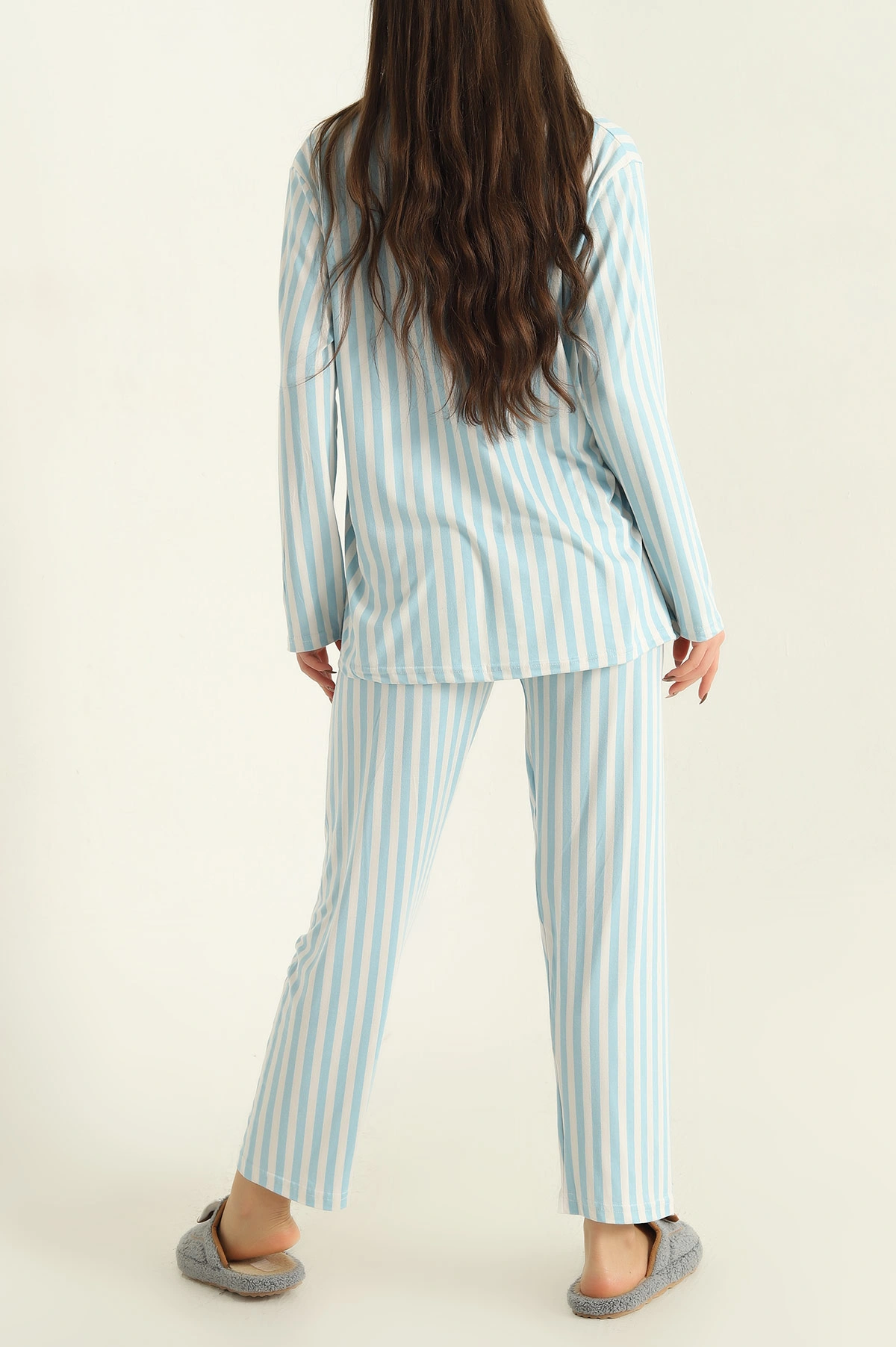 Mavi Milan Düğmeli Bayan Pijama Takımı 329613