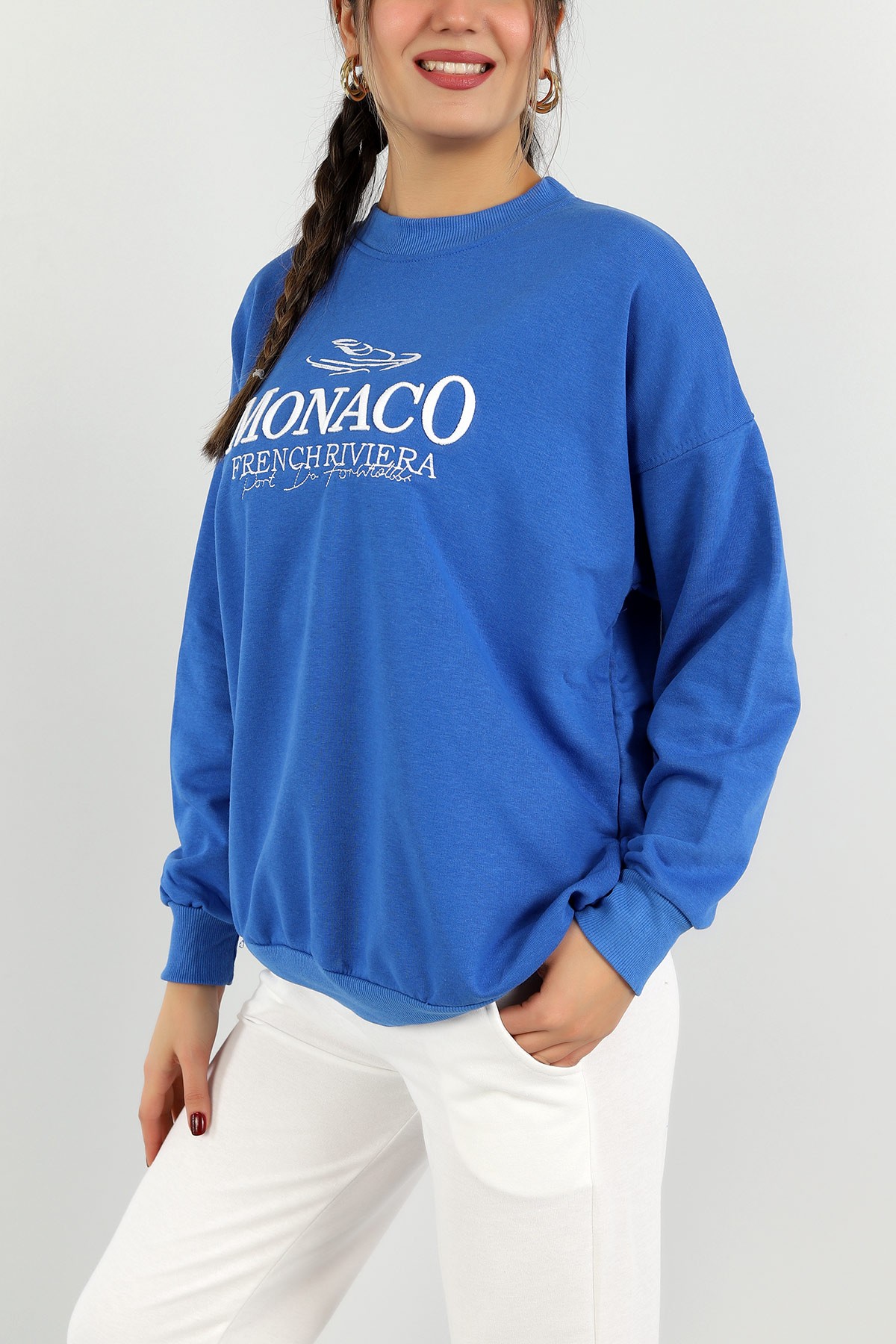 Mavi Nakışlı Bayan  Üç İp Sweat 148649