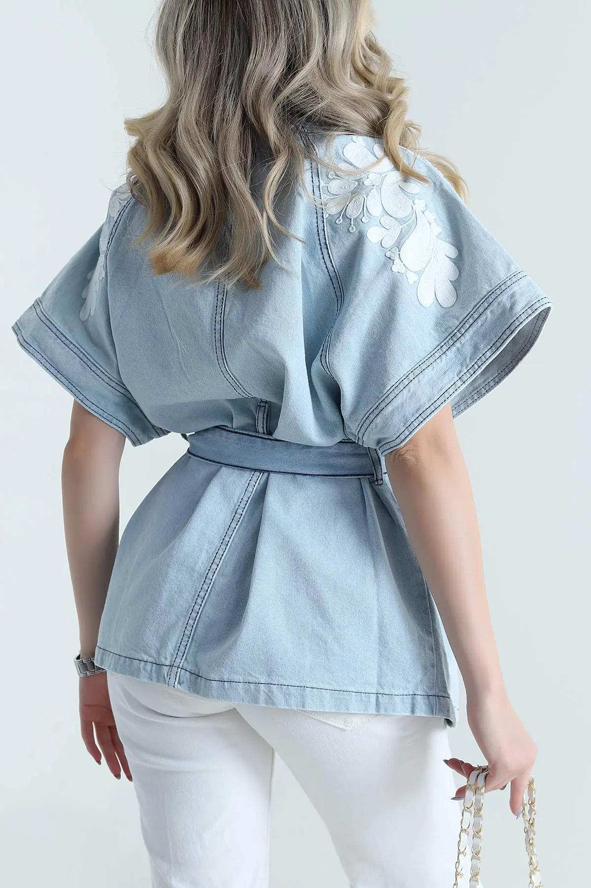 Mavi Nakışlı Denim Kadın Yelek 474401