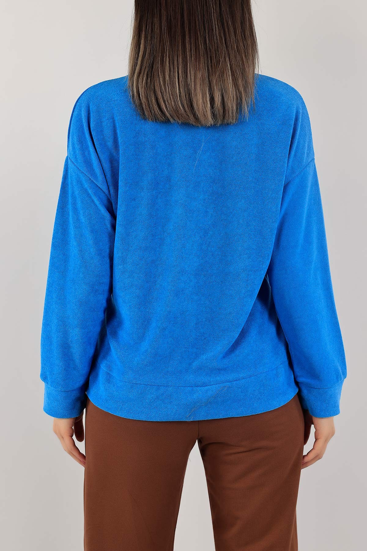 Mavi Nakışlı Havlu Kumaş Sweat 132393