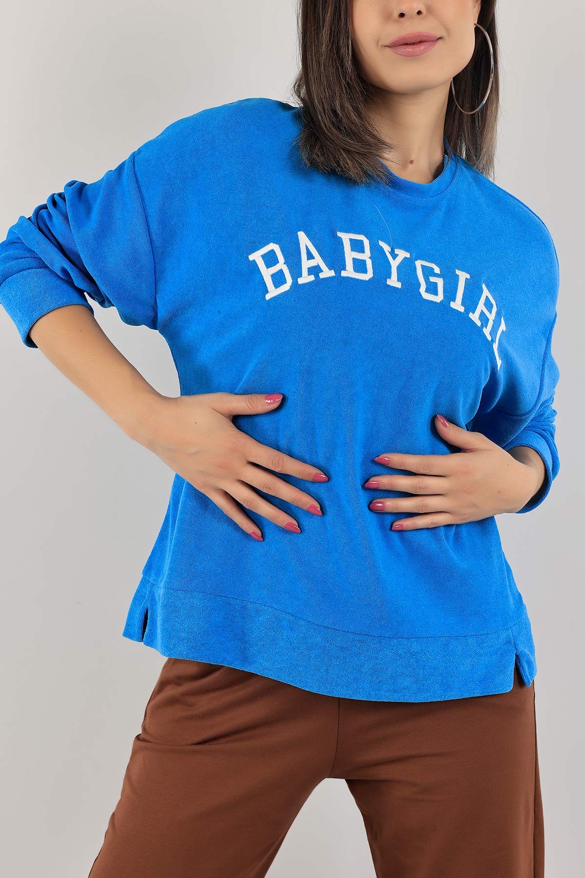 Mavi Nakışlı Havlu Kumaş Sweat 132393