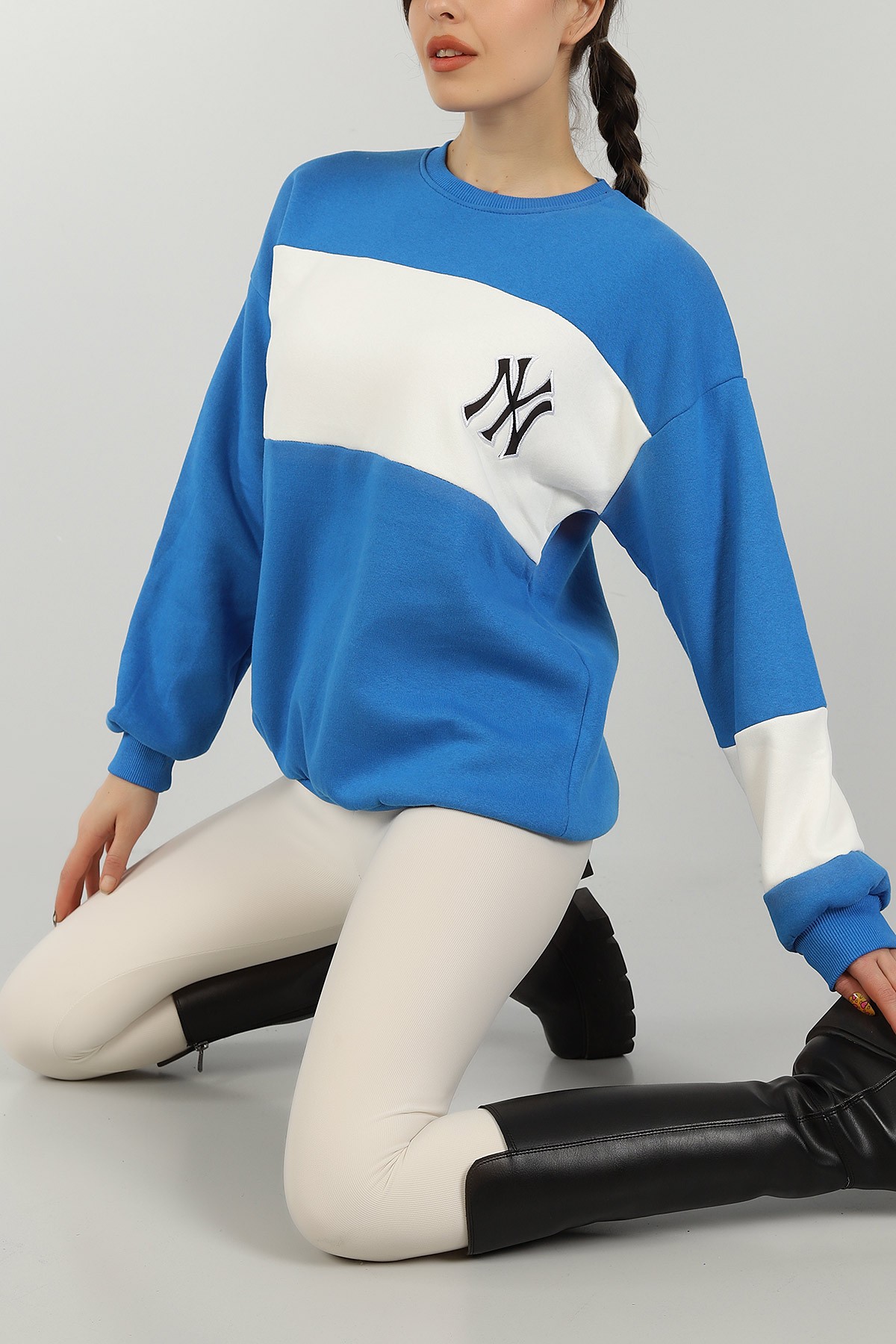 Mavi Nakışlı İçi Şardonlu Bayan Sweat 146289