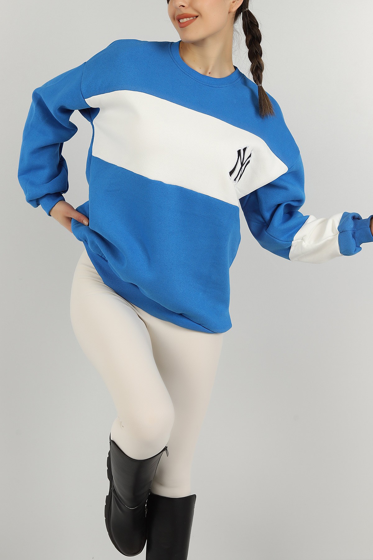 Mavi Nakışlı İçi Şardonlu Bayan Sweat 146289