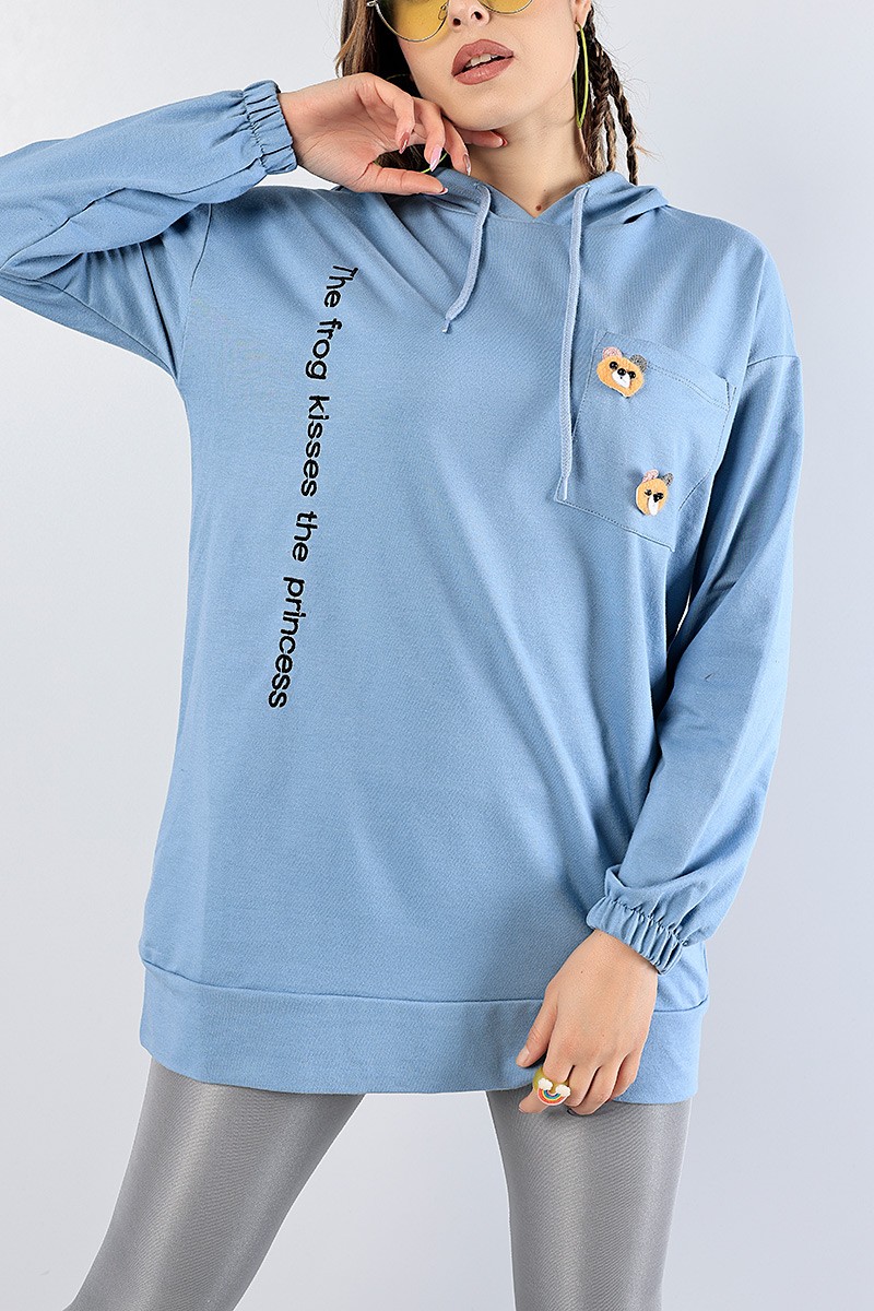Mavi Nakışlı Sweat Tunik 81204