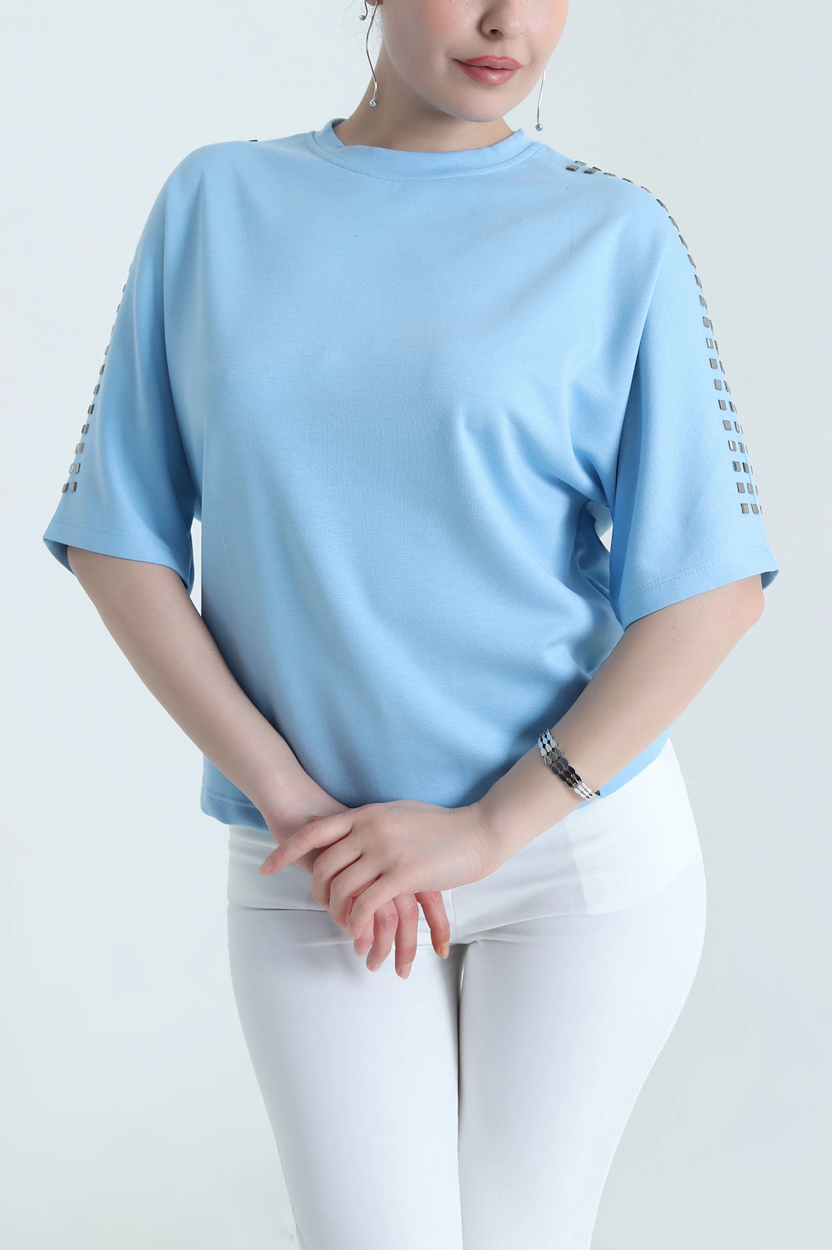 Mavi Omuzları Taşlı Oysho Kadın Bluz 455326