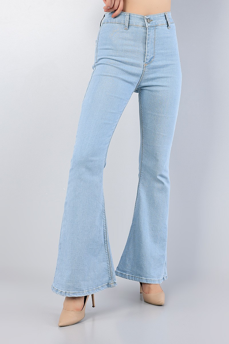 Mavi Ön Cepsiz Bayan İspanyol Paça Kot Pantolon 77577