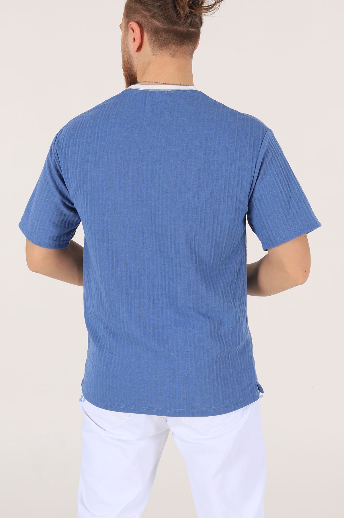 Mavi Oversize Baskılı Erkek Tişört 174320