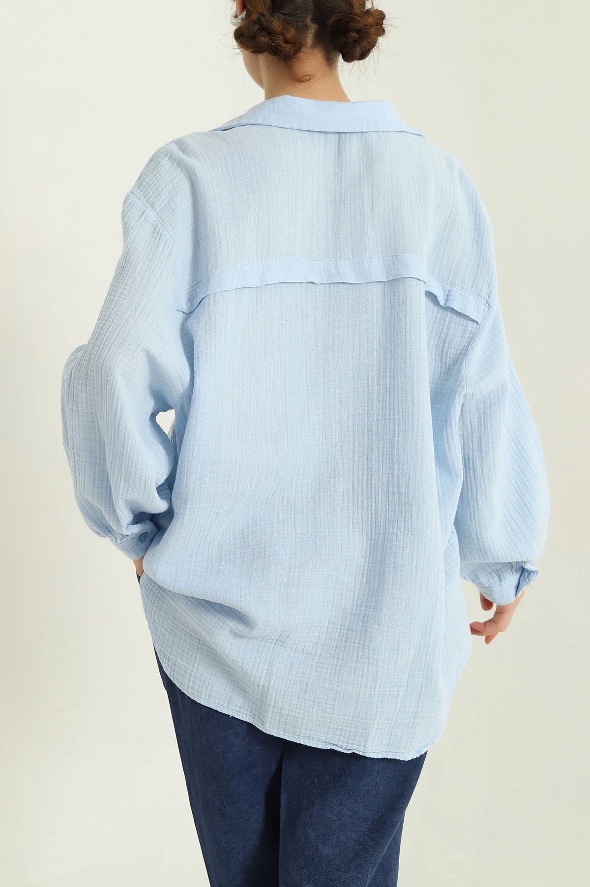 Mavi Oversize Müslin Kadın Gömlek 336852
