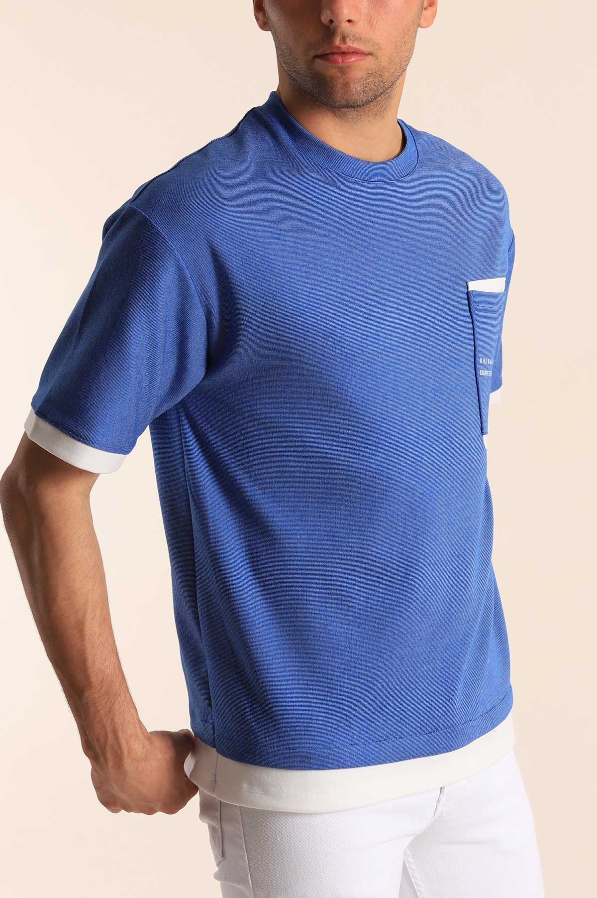 Mavi Oversize Çift Renk Cepli Erkek Tişört 181827
