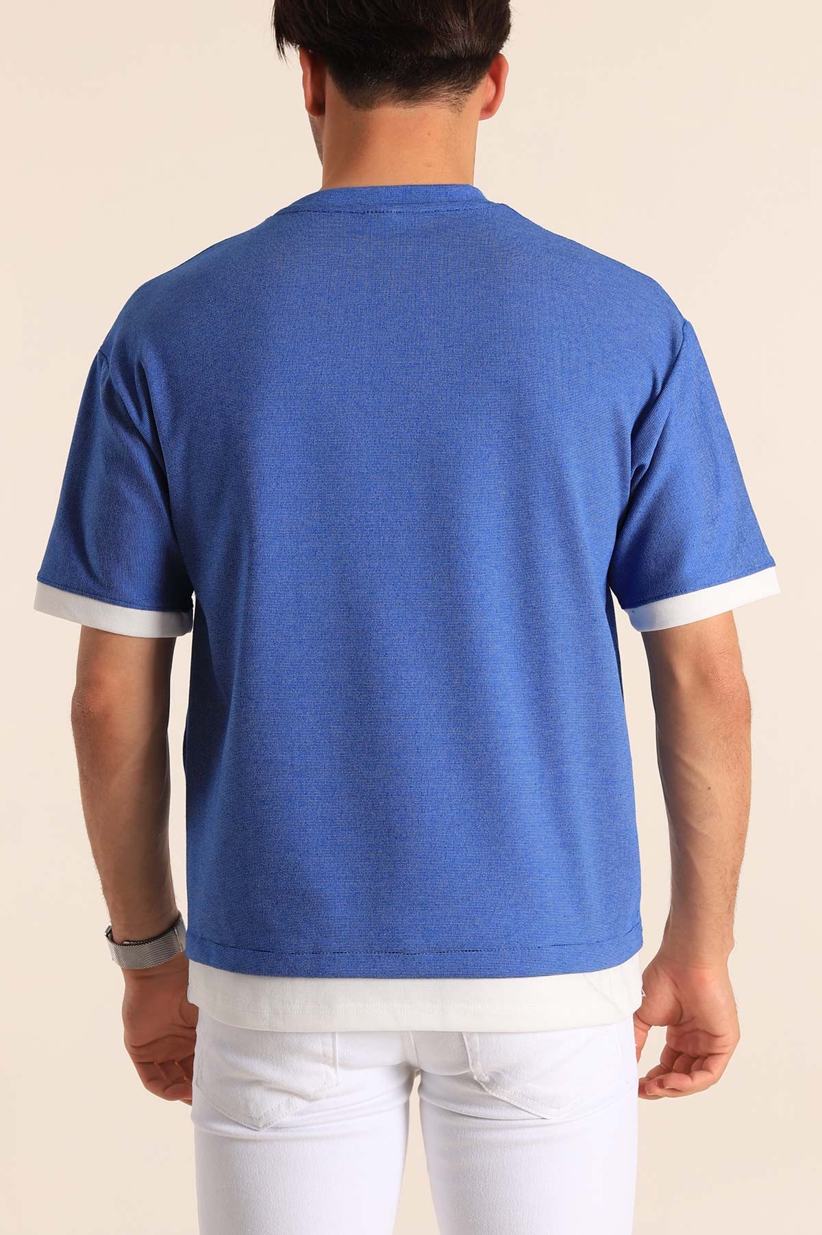 Mavi Oversize Çift Renk Cepli Erkek Tişört 181827