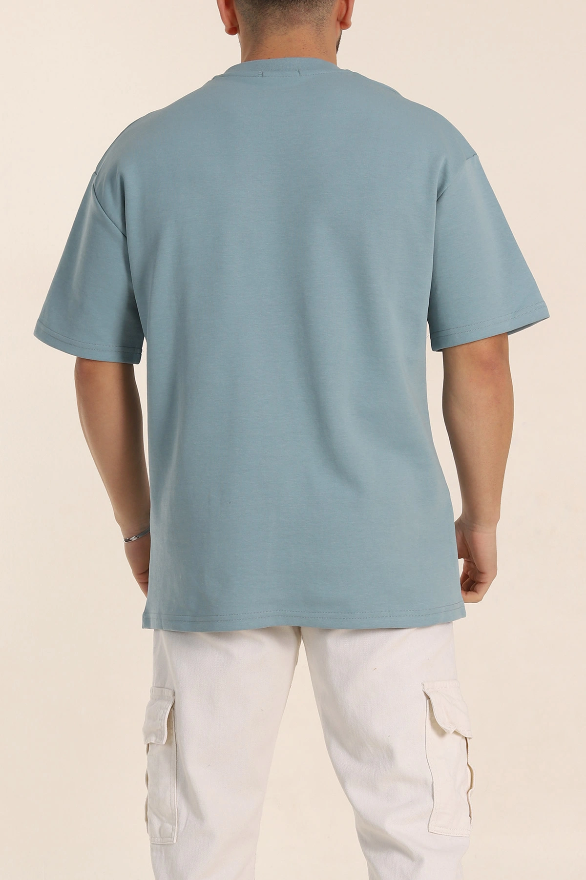Mavi Oversize Duble Kumaş Nakış Detaylı Erkek Tişört 345723