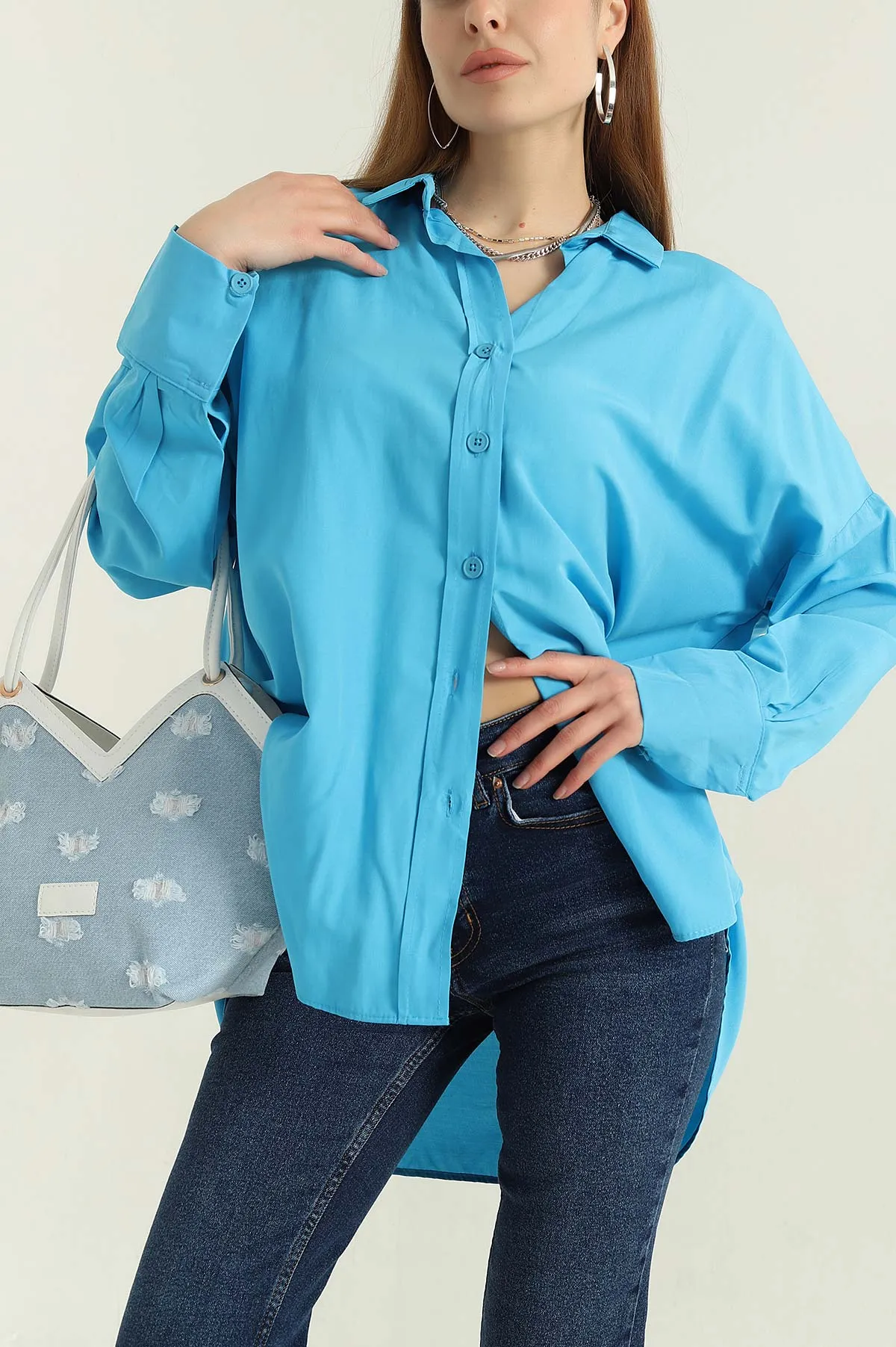 Mavi Oversize Kadın Poplin Gömlek 360081
