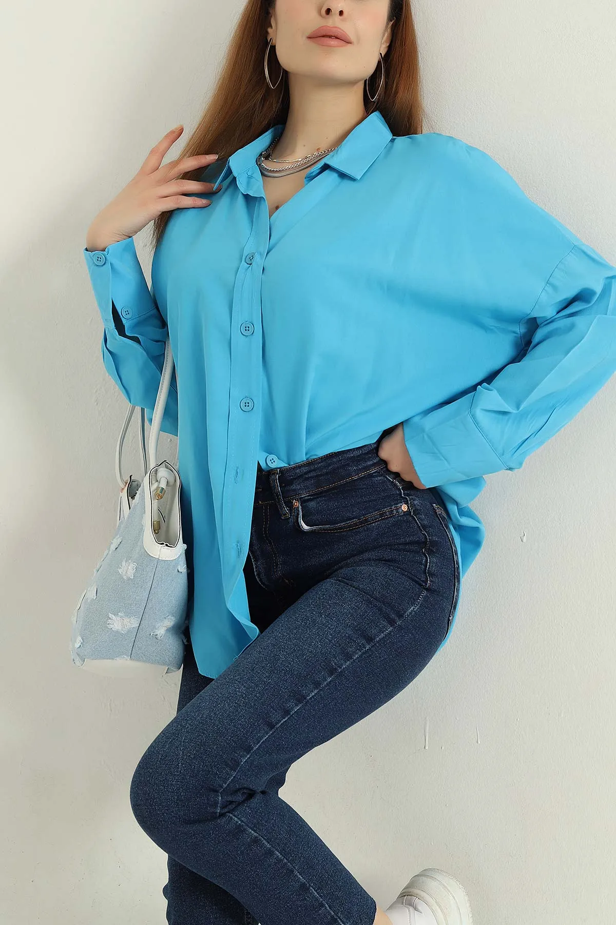 Mavi Oversize Kadın Poplin Gömlek 360081