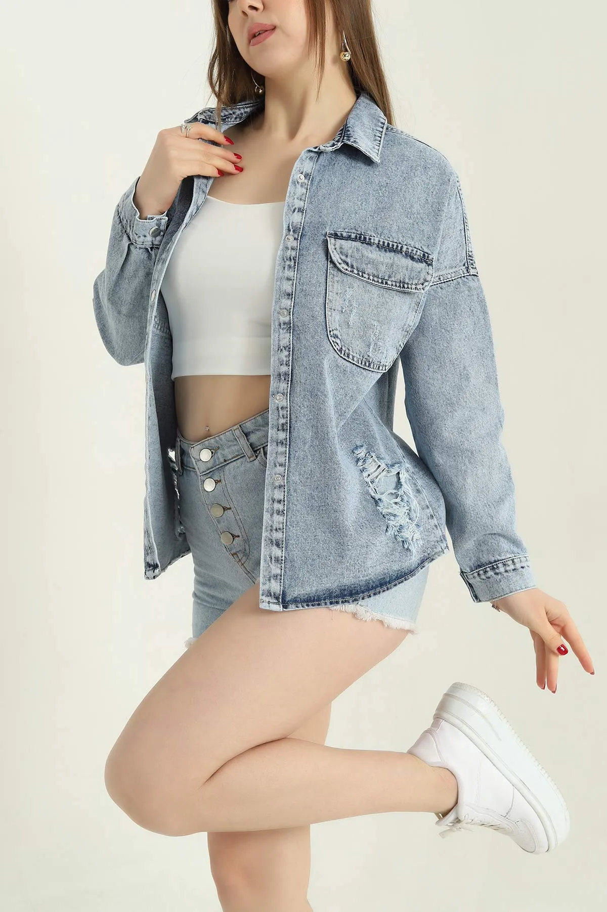 Mavi Oversize Kot Gömlek Ceket 336760