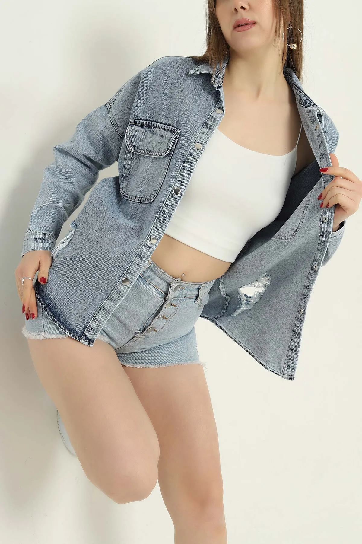 Mavi Oversize Kot Gömlek Ceket 336760