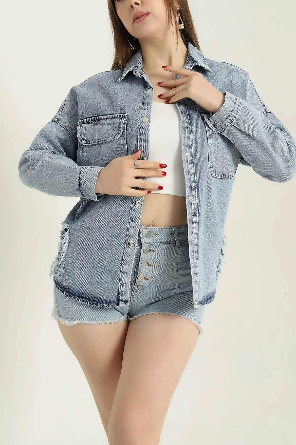 Mavi Oversize Kot Gömlek Ceket 336760