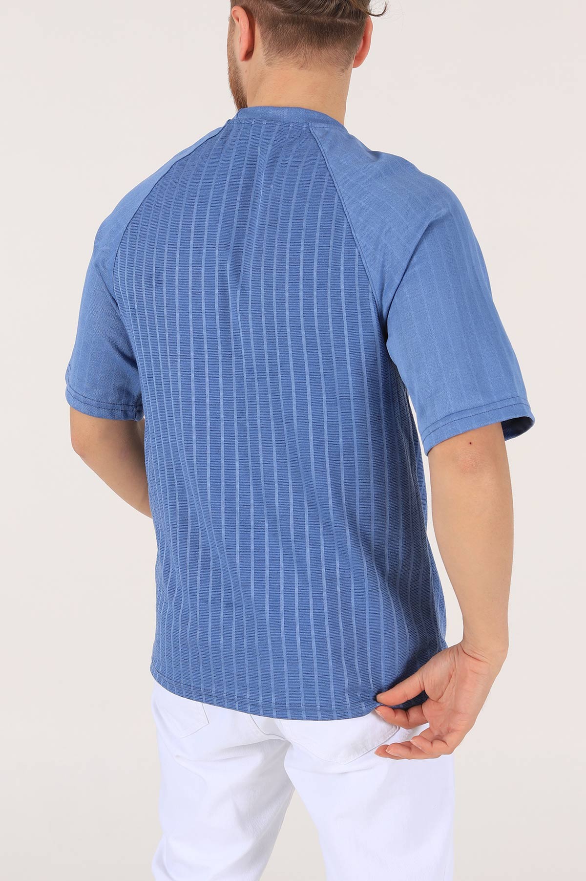 Mavi Oversize Reglan Kol Baskılı Erkek Tişört 174338